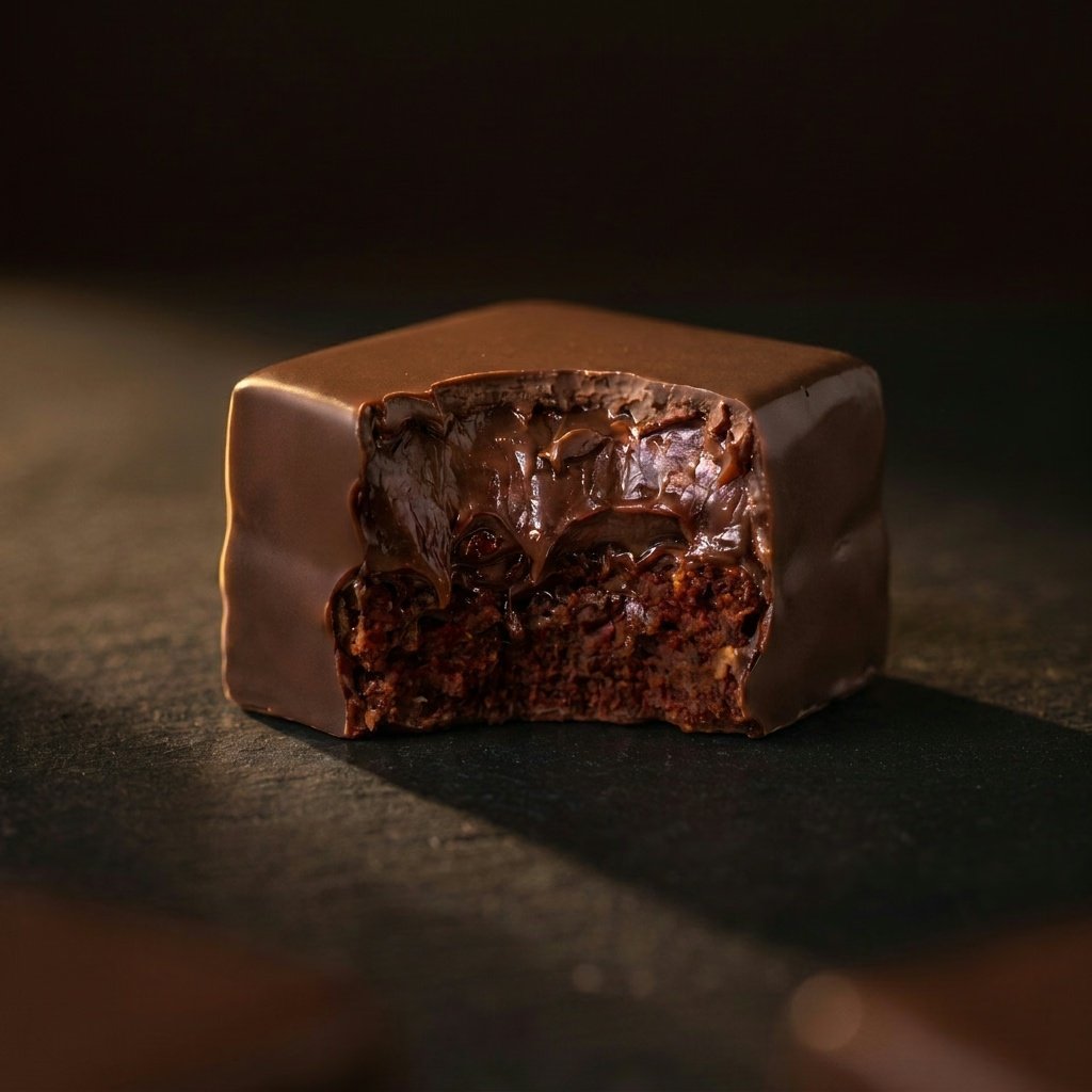 Quadratto — casquinha de chocolate meio amargo recheada com brownie e brigadeiro